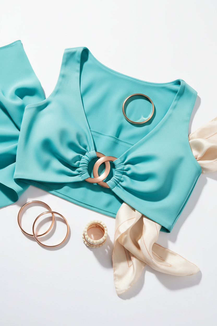 Aqua Cropped Ring Top