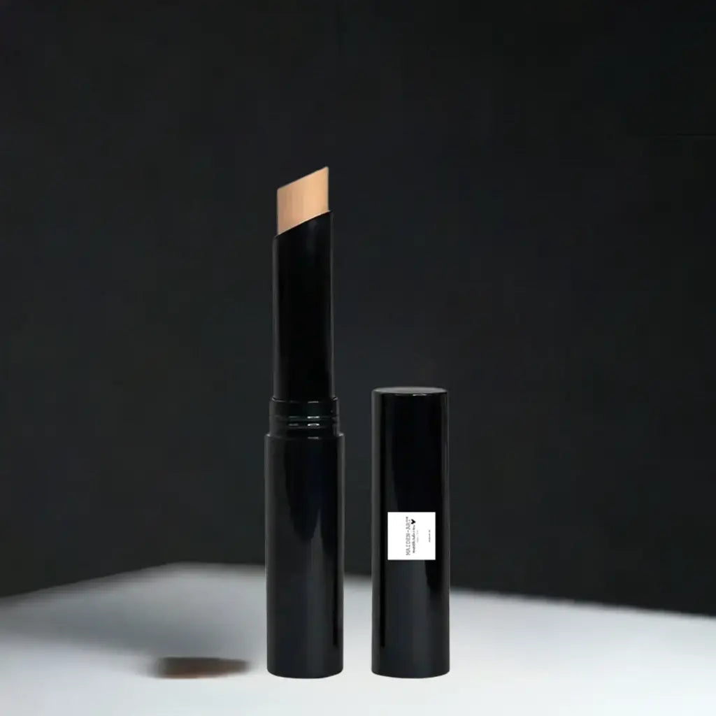 Beige concealer stick showcasing smooth makeup coverage for a polished finish.