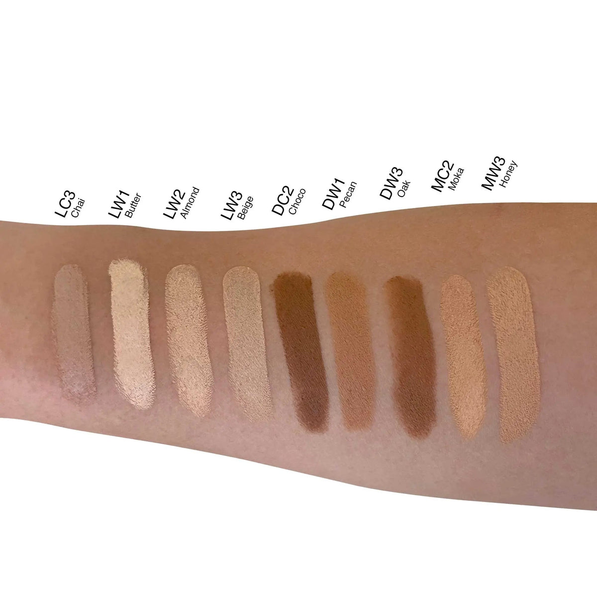Swatches of various concealer shades including beige concealer for a smooth makeup coverage.