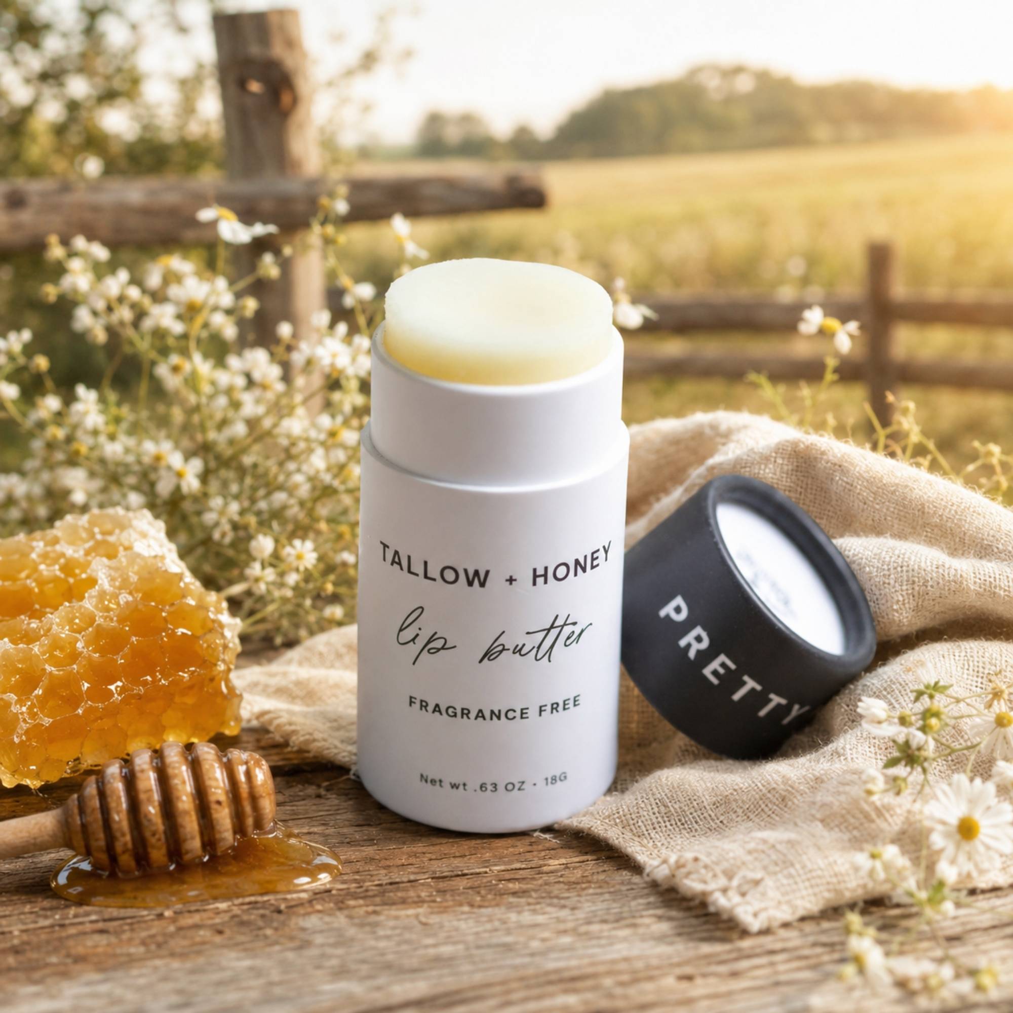 Fragrance Free Tallow + Honey Lip Butter | Eco-Friendly Travel Tube