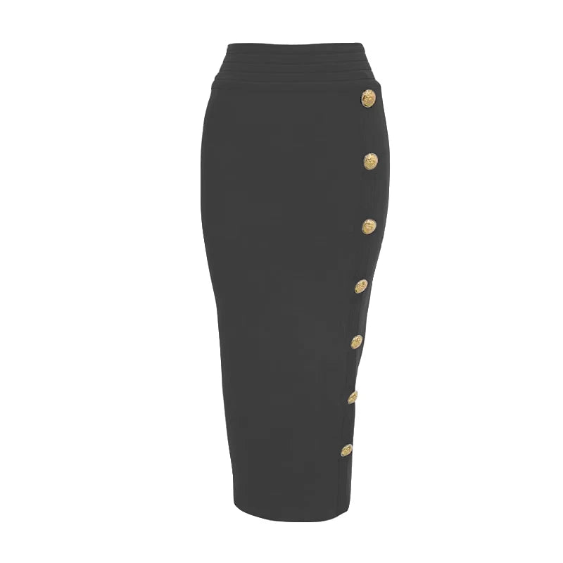 Women Button Black Blue Red Bodycon Bandage Skirt – Beyond Beauty