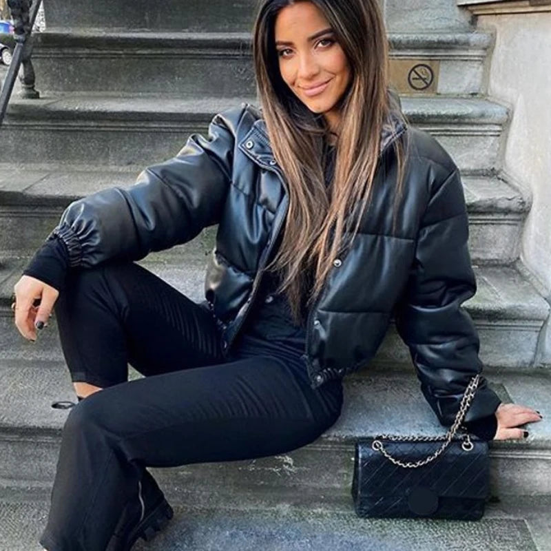 Zoki Winter Thick Women Short Parkas Warm PU Leather Coats – Beyond Beauty