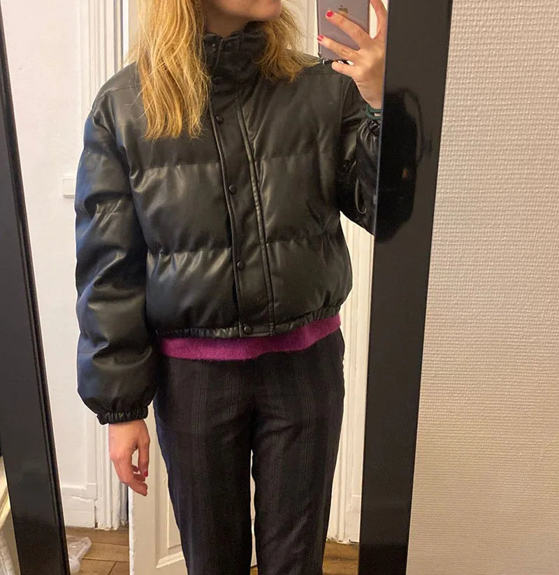 Zoki Winter Thick Women Short Parkas Warm PU Leather Coats – Beyond Beauty