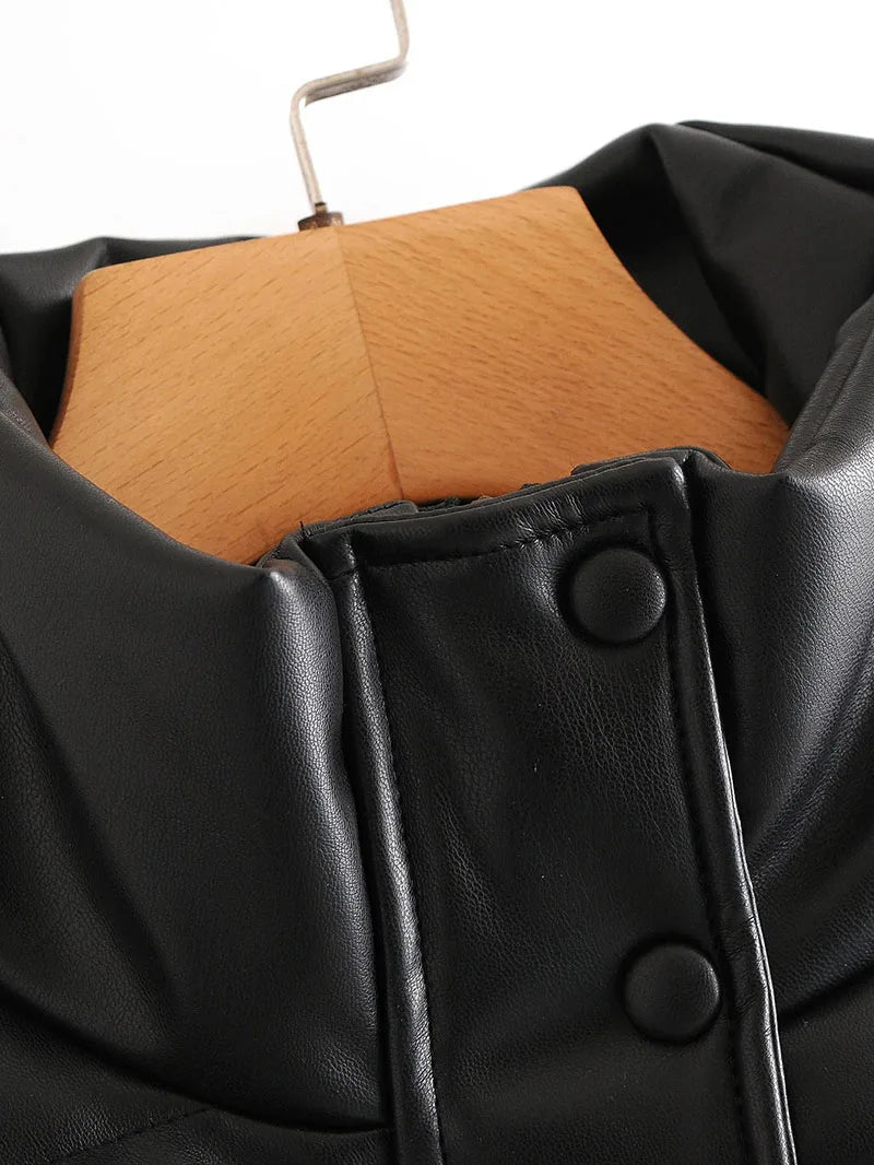 Zoki Winter Thick Women Short Parkas Warm PU Leather Coats – Beyond Beauty