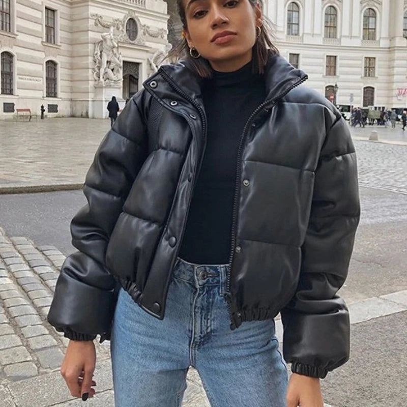 Zoki Winter Thick Women Short Parkas Warm PU Leather Coats – Beyond Beauty