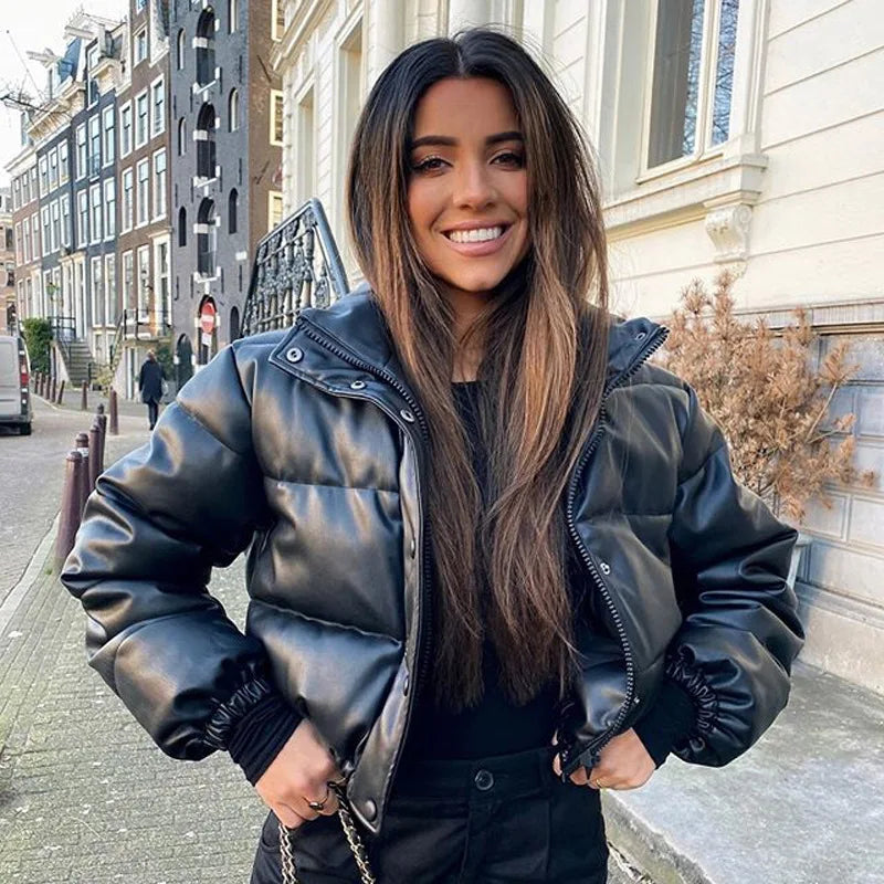 Zoki Winter Thick Women Short Parkas Warm PU Leather Coats – Beyond Beauty