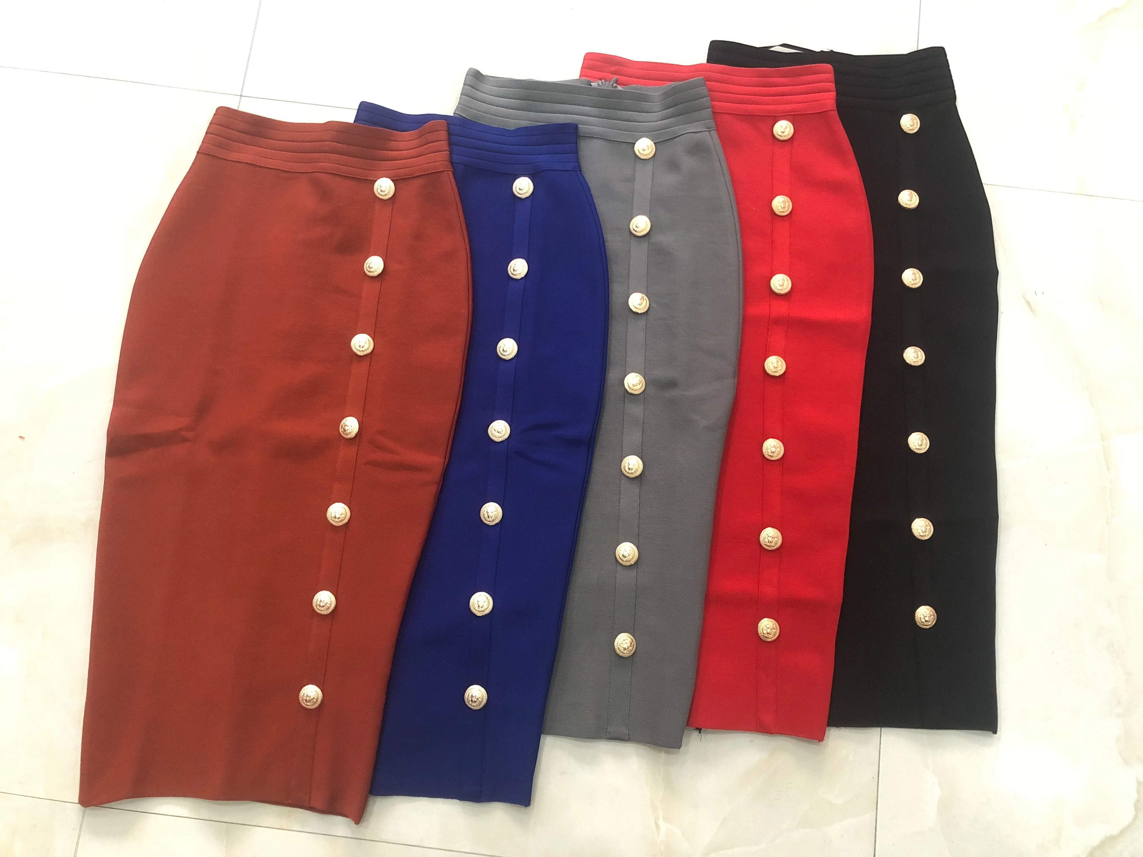 Women Button Black Blue Red Bodycon Bandage Skirt – Beyond Beauty