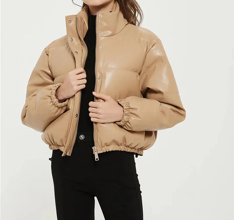 Zoki Winter Thick Women Short Parkas Warm PU Leather Coats – Beyond Beauty