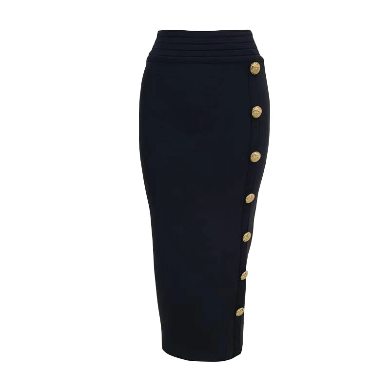 Women Button Black Blue Red Bodycon Bandage Skirt – Beyond Beauty