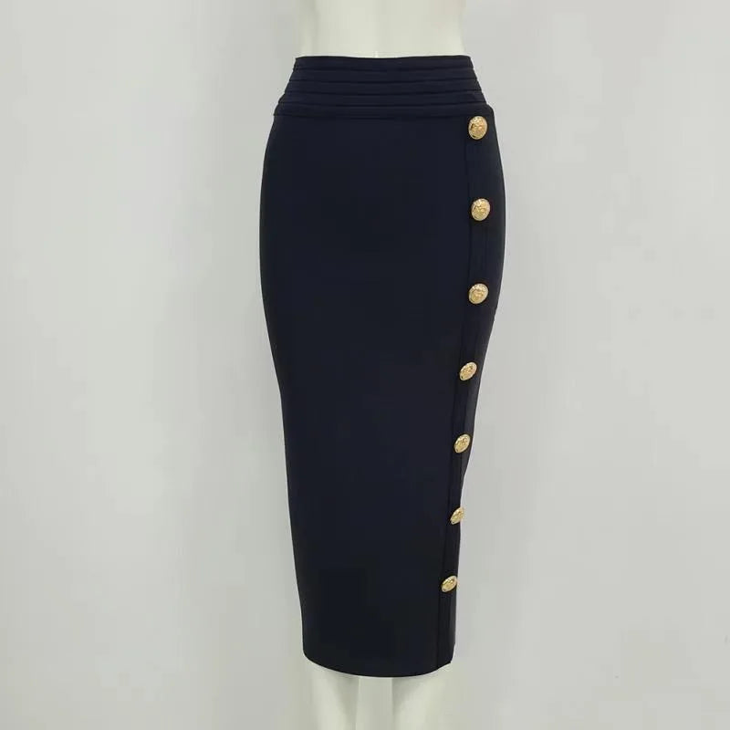 Women Button Black Blue Red Bodycon Bandage Skirt – Beyond Beauty