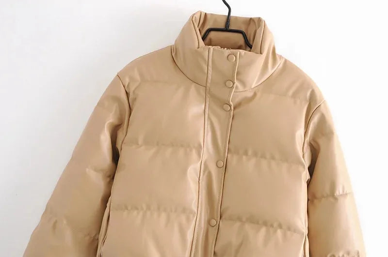 Zoki Winter Thick Women Short Parkas Warm PU Leather Coats – Beyond Beauty