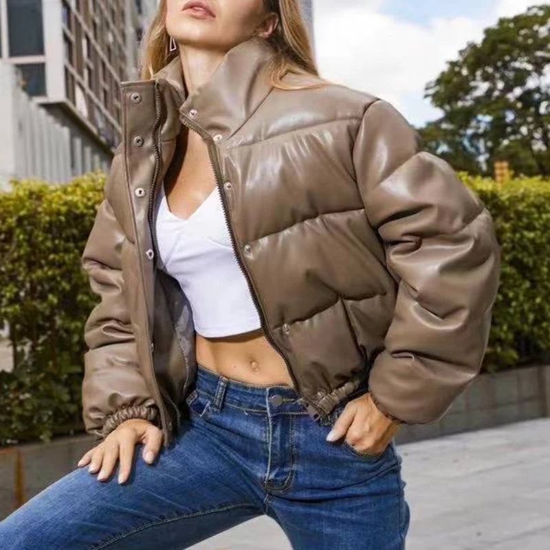 Zoki Winter Thick Women Short Parkas Warm PU Leather Coats – Beyond Beauty