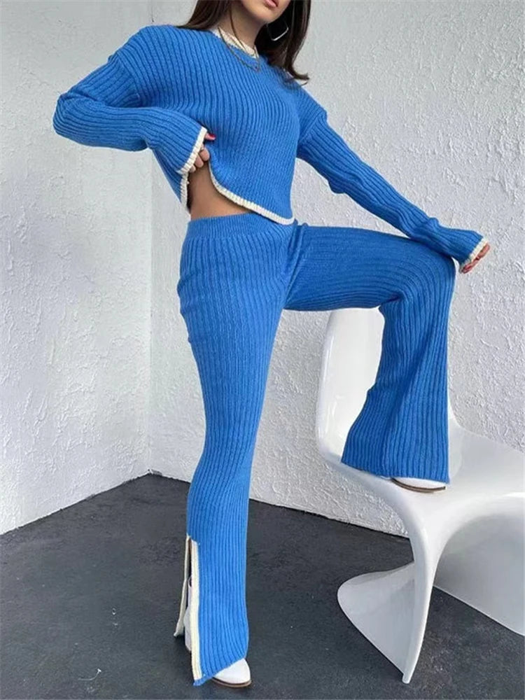 REALEFT Autumn Winter 2 Pieces Women's Pant Oufit Sets Knitted Tracksuit – Beyond Beauty