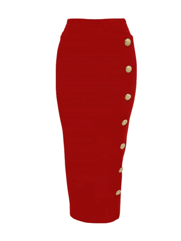 Women Button Black Blue Red Bodycon Bandage Skirt – Beyond Beauty