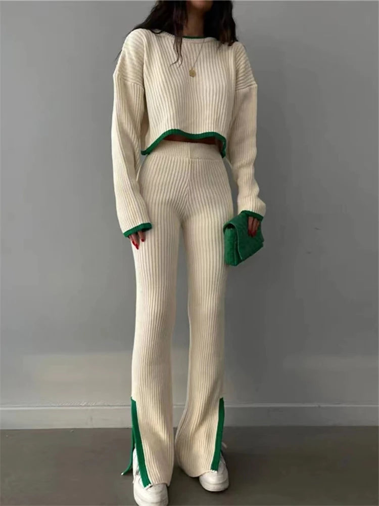 REALEFT Autumn Winter 2 Pieces Women's Pant Oufit Sets Knitted Tracksuit – Beyond Beauty