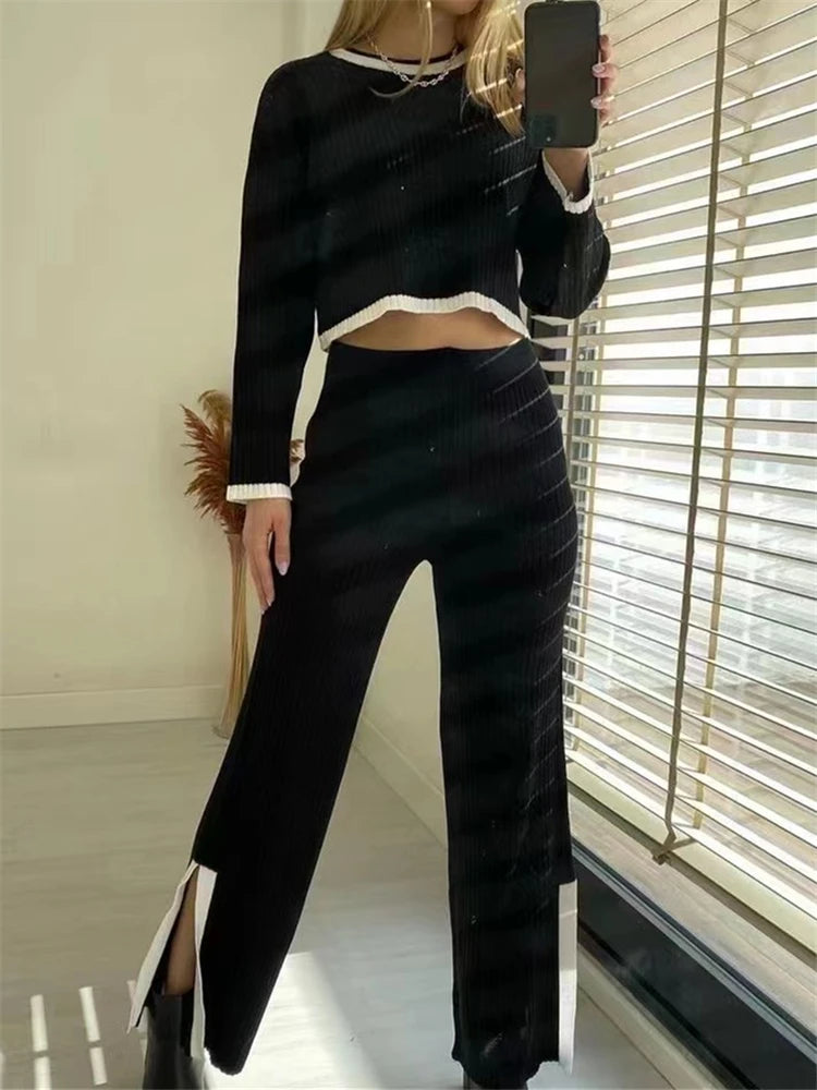 REALEFT Autumn Winter 2 Pieces Women's Pant Oufit Sets Knitted Tracksuit – Beyond Beauty