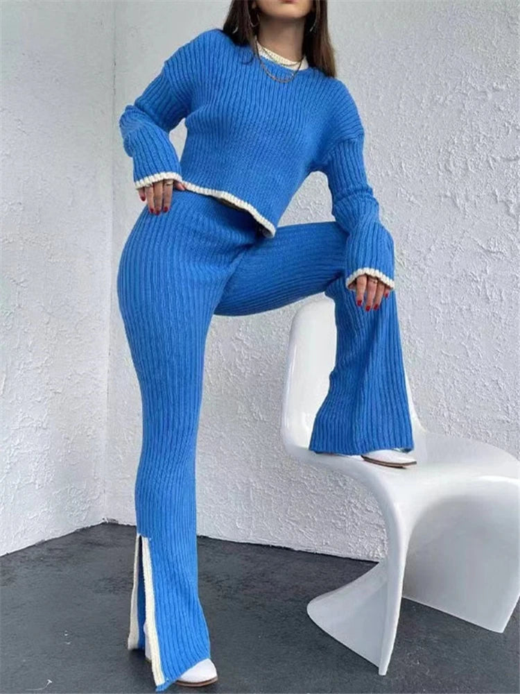 REALEFT Autumn Winter 2 Pieces Women's Pant Oufit Sets Knitted Tracksuit – Beyond Beauty