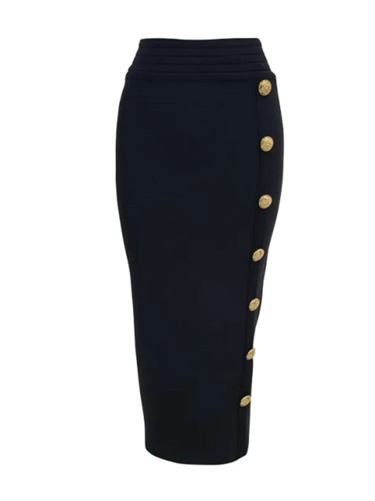 Women Button Black Blue Red Bodycon Bandage Skirt – Beyond Beauty