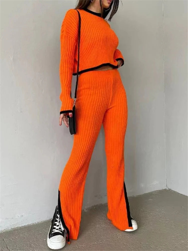 REALEFT Autumn Winter 2 Pieces Women's Pant Oufit Sets Knitted Tracksuit – Beyond Beauty