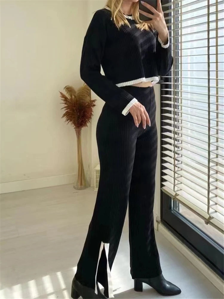 REALEFT Autumn Winter 2 Pieces Women's Pant Oufit Sets Knitted Tracksuit – Beyond Beauty