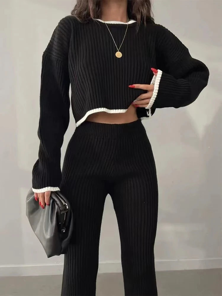 REALEFT Autumn Winter 2 Pieces Women's Pant Oufit Sets Knitted Tracksuit – Beyond Beauty