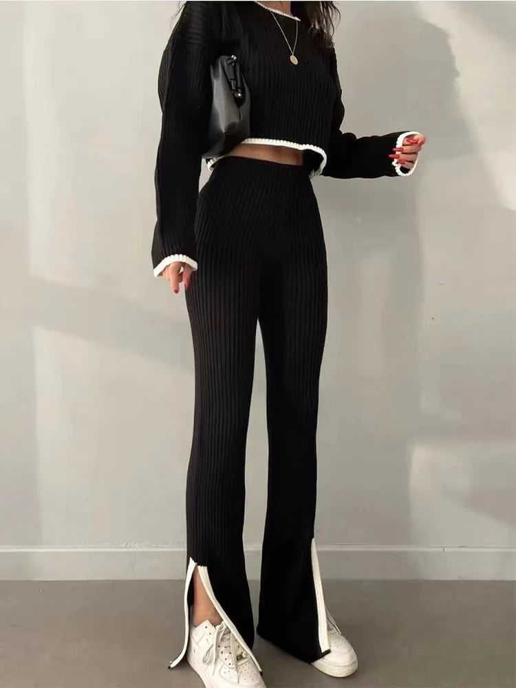REALEFT Autumn Winter 2 Pieces Women's Pant Oufit Sets Knitted Tracksuit – Beyond Beauty