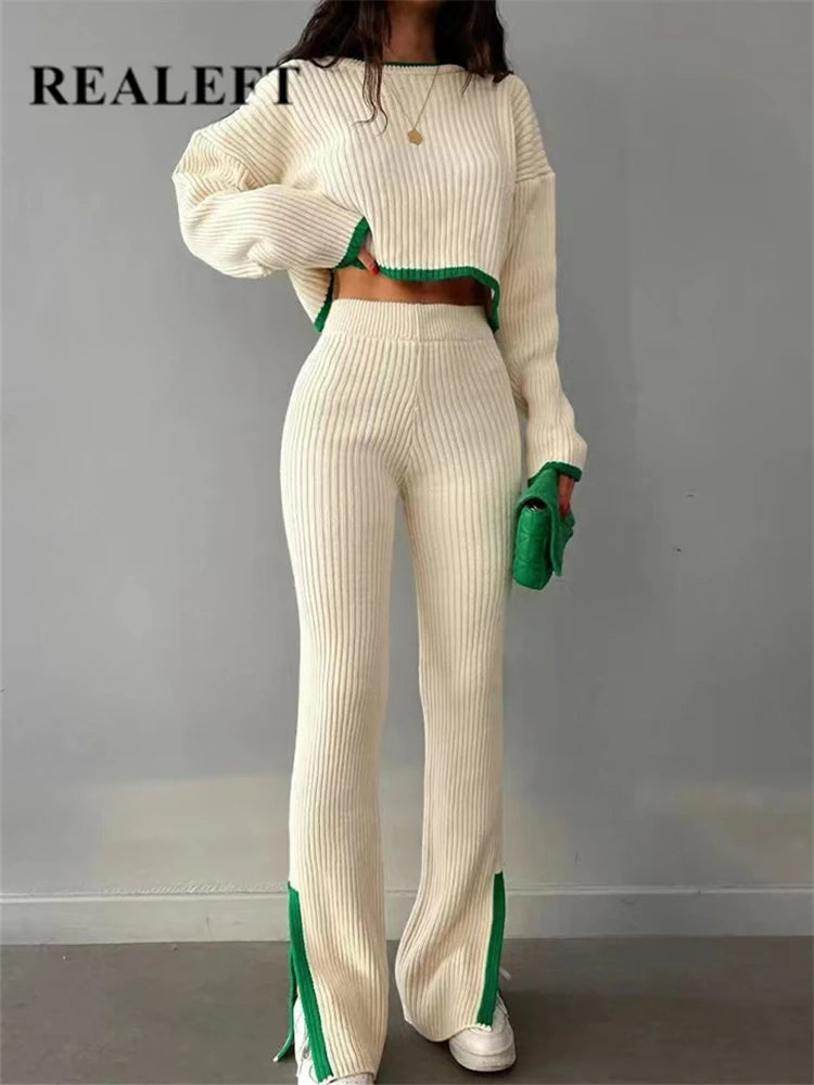 REALEFT Autumn Winter 2 Pieces Women's Pant Oufit Sets Knitted Tracksuit – Beyond Beauty