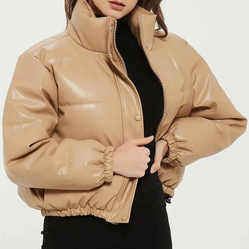 Zoki Winter Thick Women Short Parkas Warm PU Leather Coats – Beyond Beauty