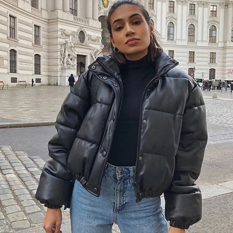 Zoki Winter Thick Women Short Parkas Warm PU Leather Coats – Beyond Beauty