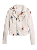 Ftlzz Women Floral Print Embroidery Faux Soft Leather Jacket Coat – Beyond Beauty