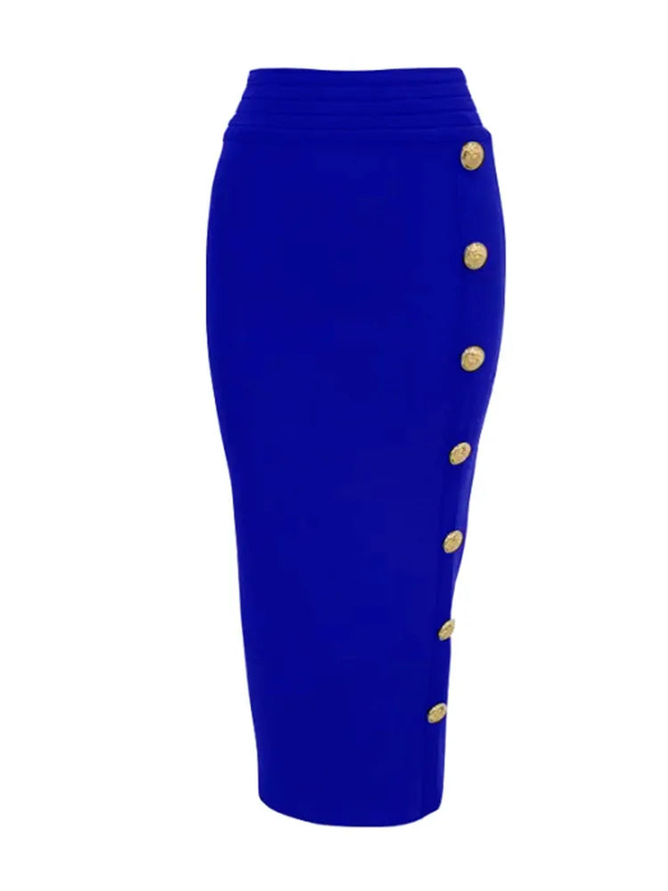 Women Button Black Blue Red Bodycon Bandage Skirt – Beyond Beauty