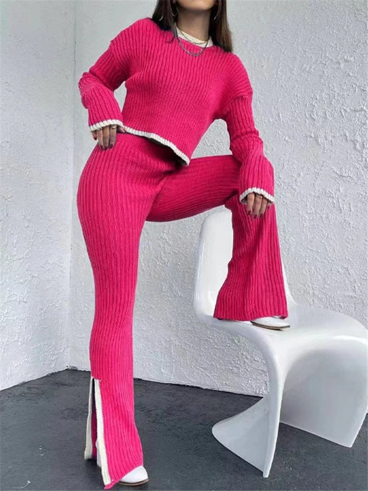 REALEFT Autumn Winter 2 Pieces Women's Pant Oufit Sets Knitted Tracksuit – Beyond Beauty