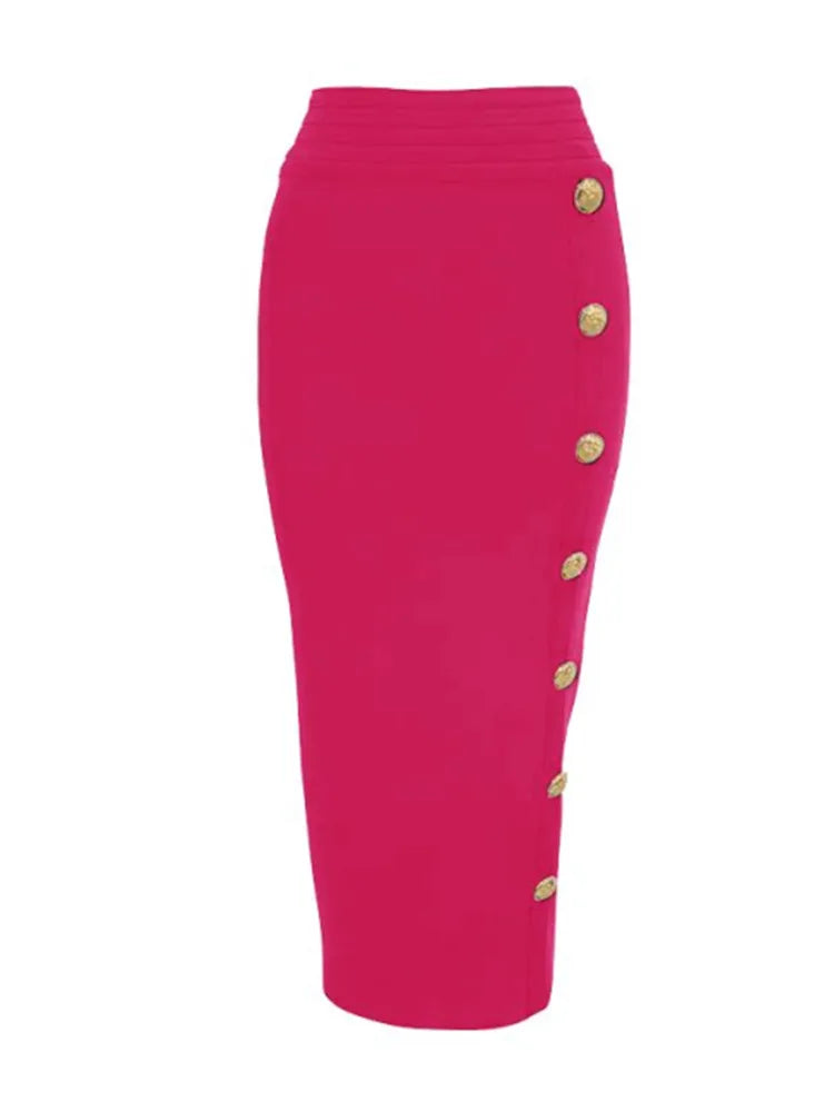 Women Button Black Blue Red Bodycon Bandage Skirt – Beyond Beauty
