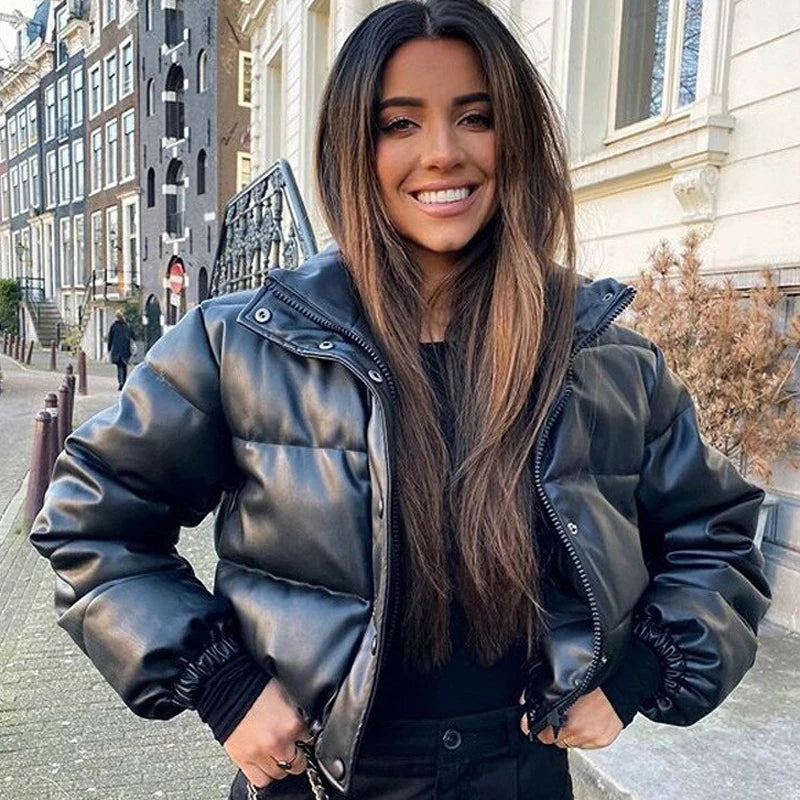 Zoki Winter Thick Women Short Parkas Warm PU Leather Coats – Beyond Beauty