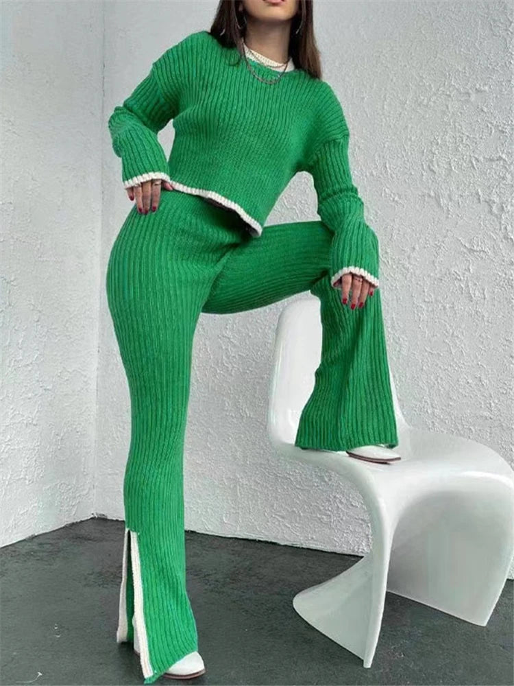 REALEFT Autumn Winter 2 Pieces Women's Pant Oufit Sets Knitted Tracksuit – Beyond Beauty