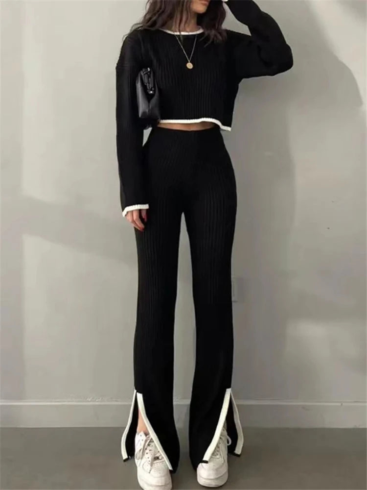 REALEFT Autumn Winter 2 Pieces Women's Pant Oufit Sets Knitted Tracksuit – Beyond Beauty