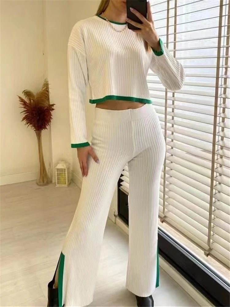 REALEFT Autumn Winter 2 Pieces Women's Pant Oufit Sets Knitted Tracksuit – Beyond Beauty