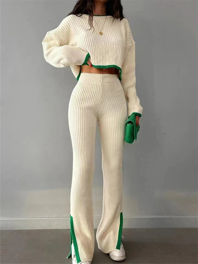 REALEFT Autumn Winter 2 Pieces Women's Pant Oufit Sets Knitted Tracksuit – Beyond Beauty
