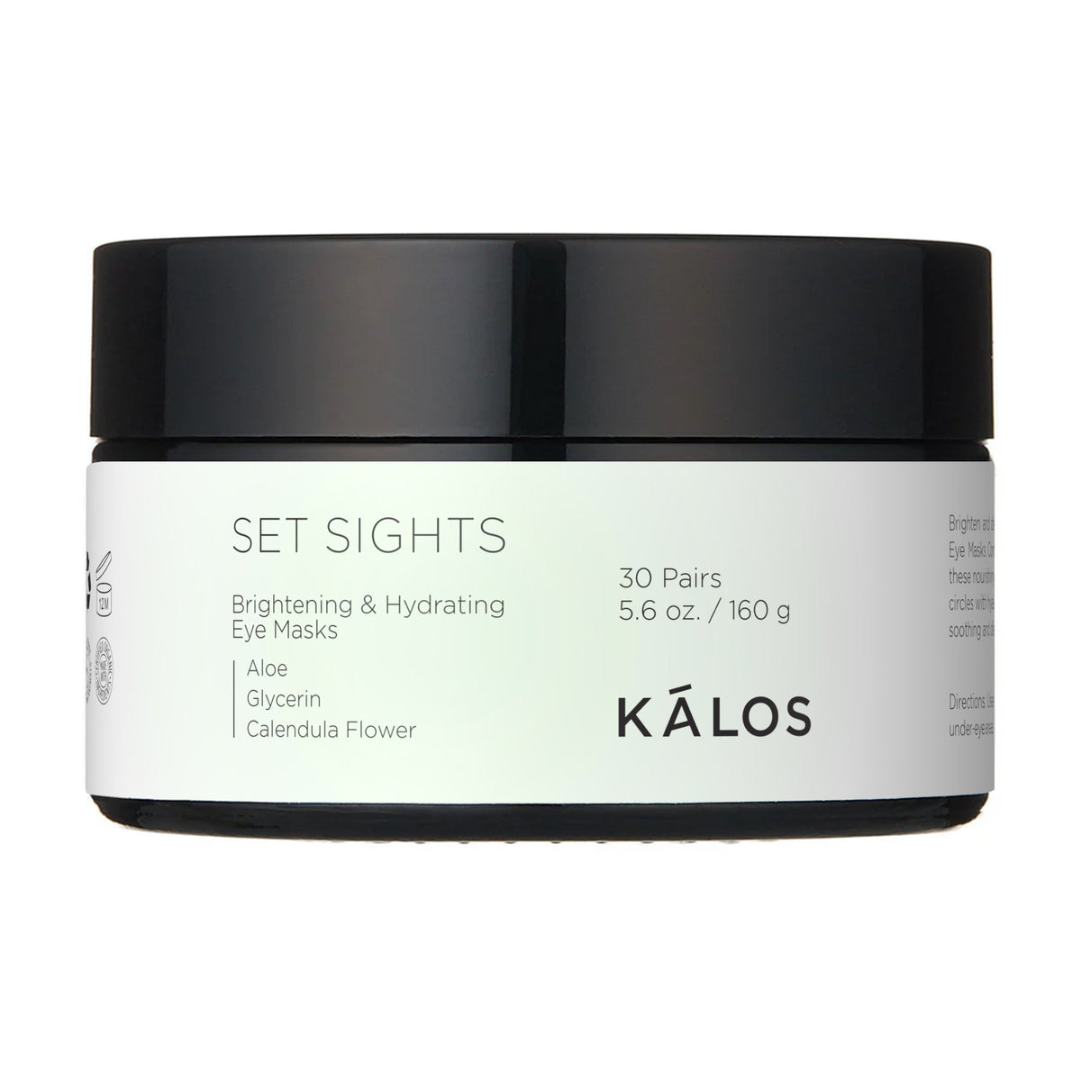 Set Sights Brightening & Hydrating Eye Masks jar with ingredients like Aloe, Glycerin, and Calendula Flower.